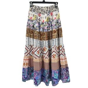 Forever 21 Tiered Boho Patchwork Maxi Skirt Womens S Gypsy Hippie Festival
